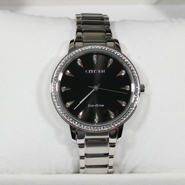 Citizen Women s Eco Drive Silhouette Crystal Black Dial Dress