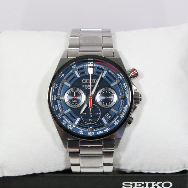 Seiko Quartz Men\'s Blue Dial Watch Chronograph Steel Stainless SSB407P1