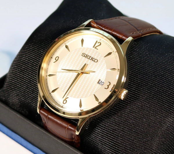 Seiko Quartz Gold Tone Stainless Steel Champagne Texture Dial