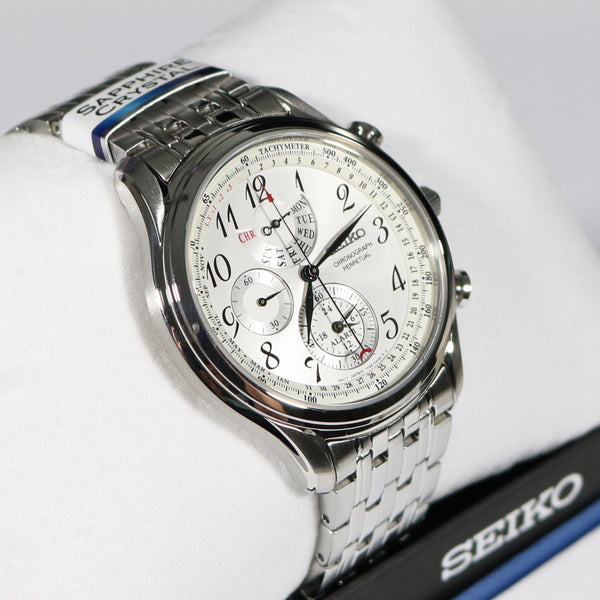 Seiko Quartz Perpetual White Dial Stainless Steel Chronograph