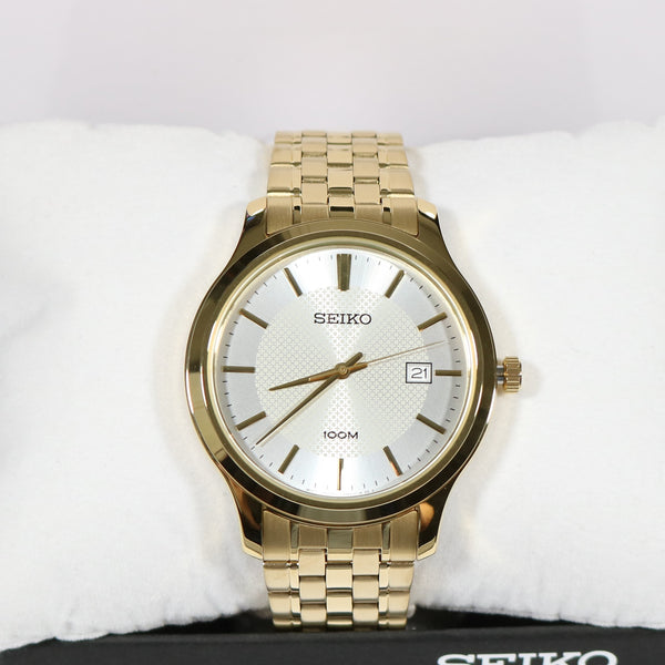 Seiko Neo Classic Men's Gold Tone Textured White Dial Watch SUR296P1 –  Chronobuy