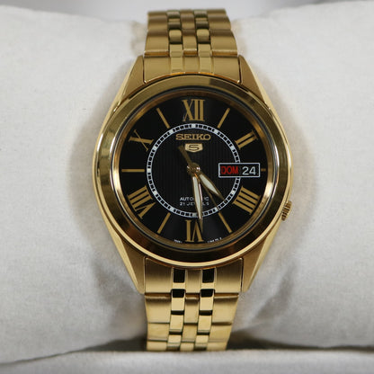 Seiko 5 Gold Tone Stainless Steel Gold Dial Men's Automatic Watch SNKL40K1