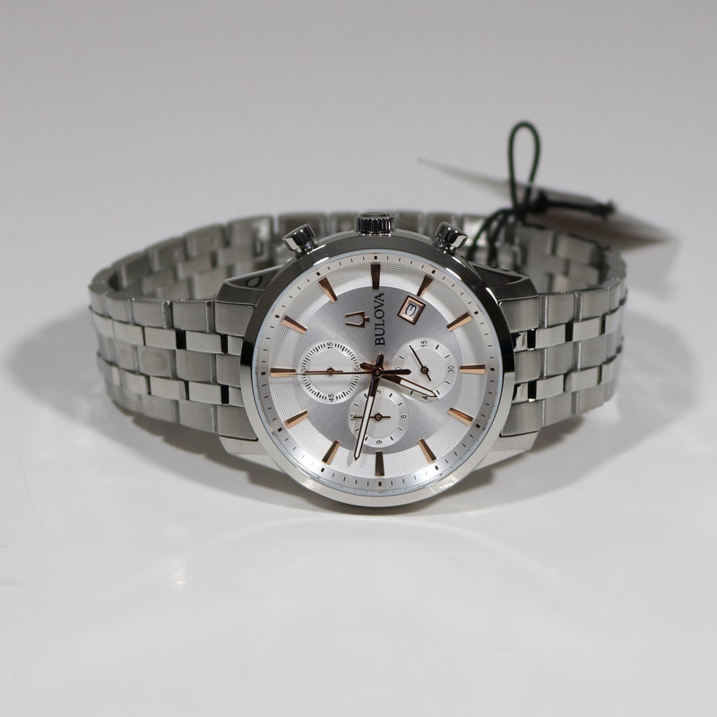 96B4 Chronobuy Stainless Chronograph – Dial Bulova Classic Men\'s Steel Watch Siler