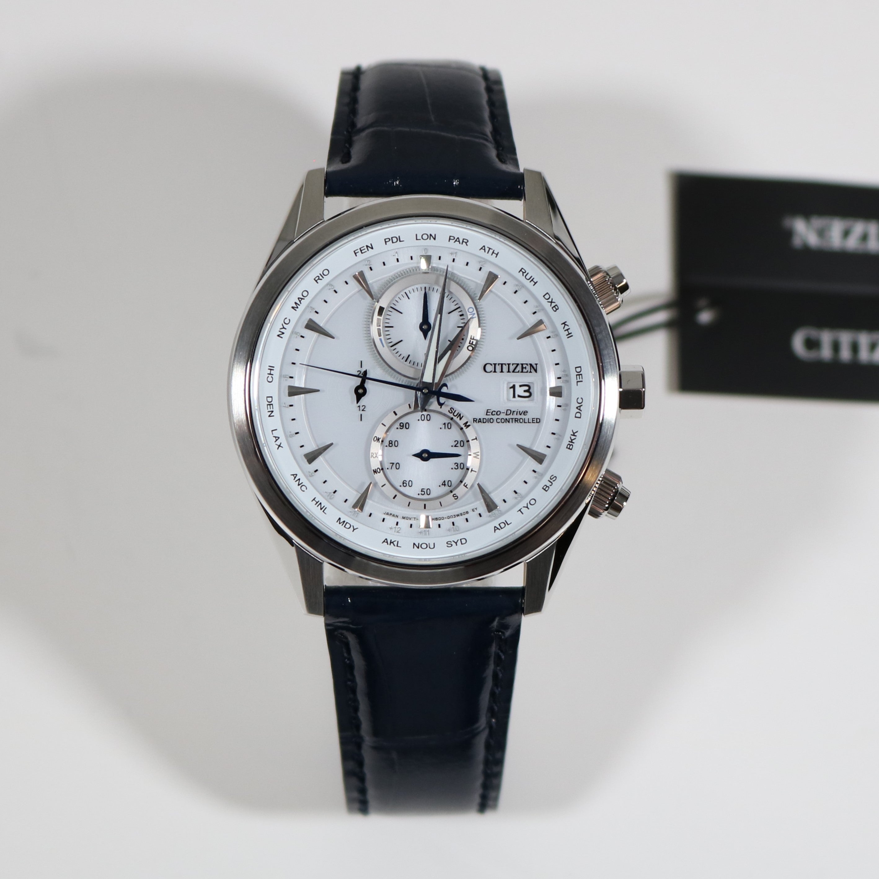 Citizen Eco-Driver Perpetual Alarm World Time Chronograph GMT Watch AT8260-18A