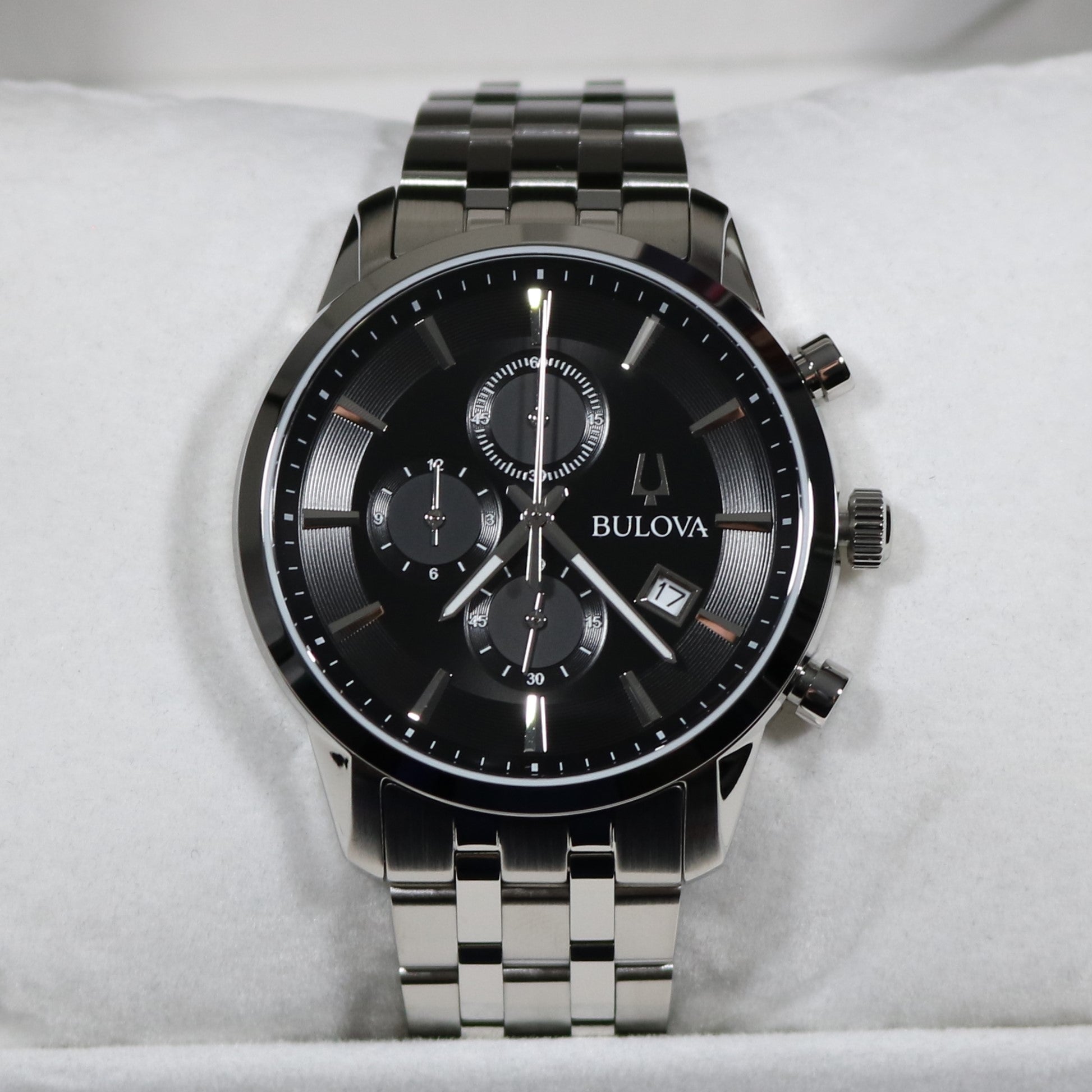 Bulova Sutton Classic Stainless Steel Chronograph Black Dial Men's Watch 96B412