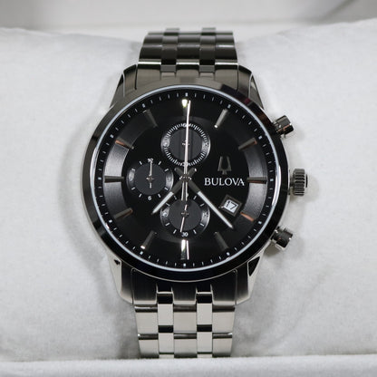 Bulova Sutton Classic Stainless Steel Chronograph Black Dial Men's Watch 96B412