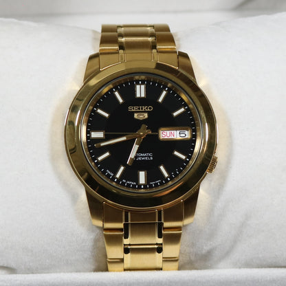 Seiko 5 Men's Automatic Gold Tone Stainless Steel Black Dial Watch SNKK22K1 2