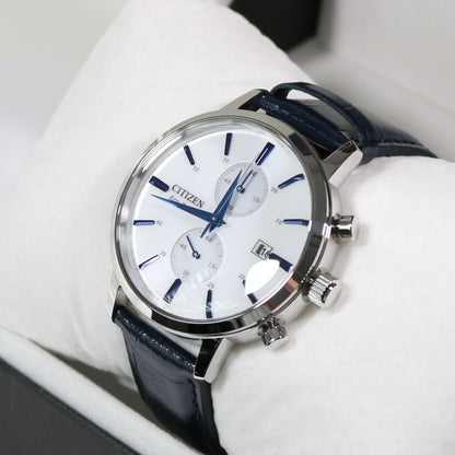 Citizen Eco-Drive White Dial Stainless Steel Blue Leather Strap Watch CA7069-16A