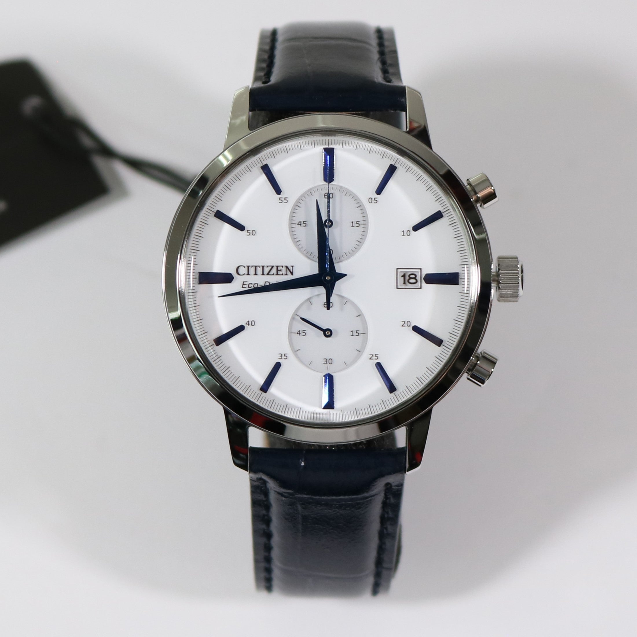 Citizen Eco-Drive White Dial Stainless Steel Blue Leather Strap Watch CA7069-16A