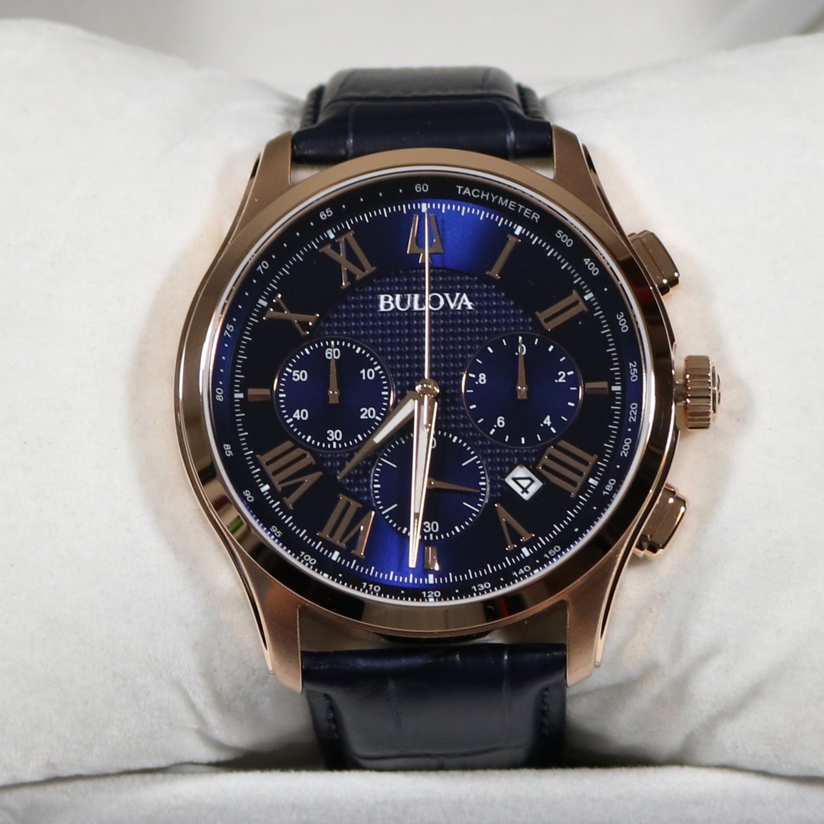 Bulova Classic Rose Gold Tone Blue Dial Men's Chronograph Watch 97B170 2