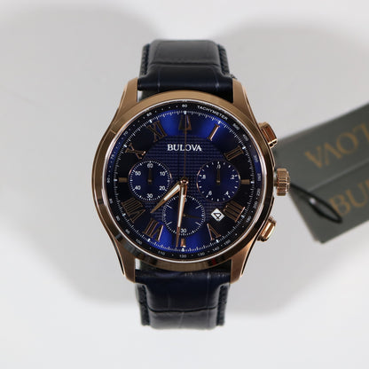 Bulova Classic Rose Gold Tone Blue Dial Men's Chronograph Watch 97B170