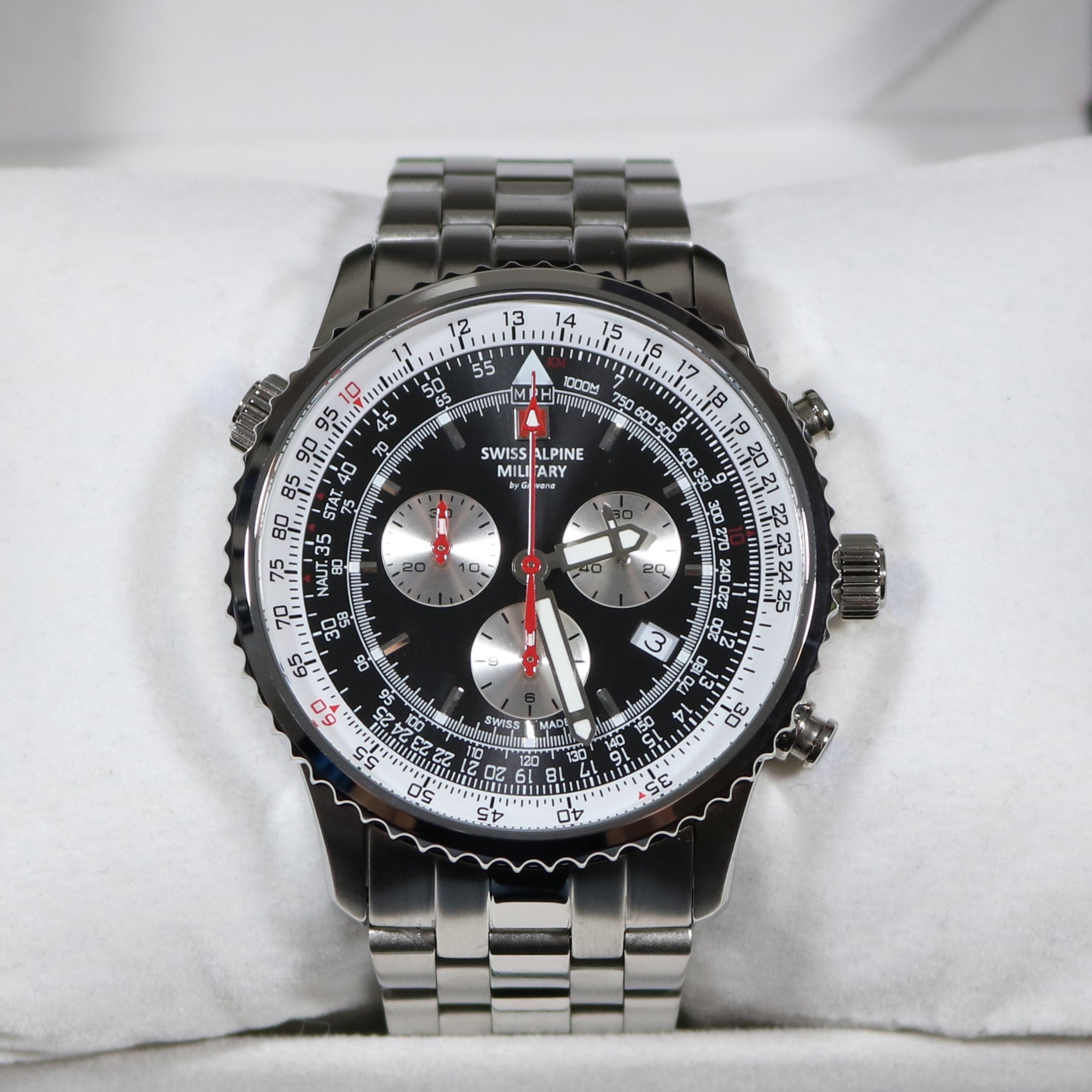 Swiss Alpine Military Stainless Steel Black Dial Chronograph Watch 7078.9137