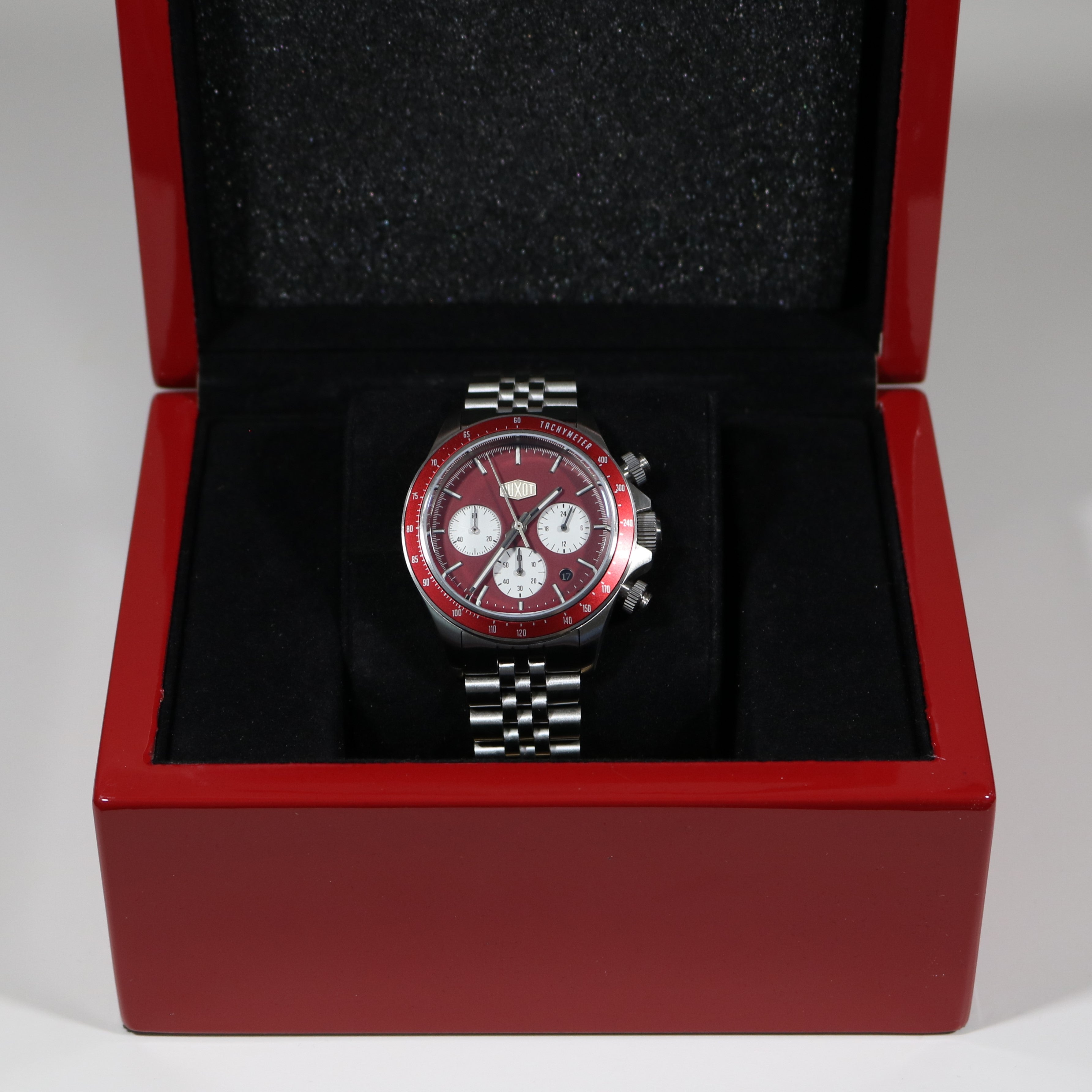 Duxot Accelero Stainless Steel Red Dial Chronograph Men's Watch DX-2028-22