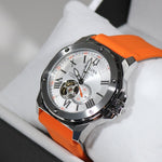 Bulova Marine Star Silver Dial Orange Rubber Strap Men's Watch 98A226