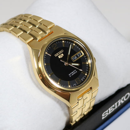 Seiko 5 Gold Tone Stainless Steel Men's Sports Automatic Black Dial Watch SNKL66K1