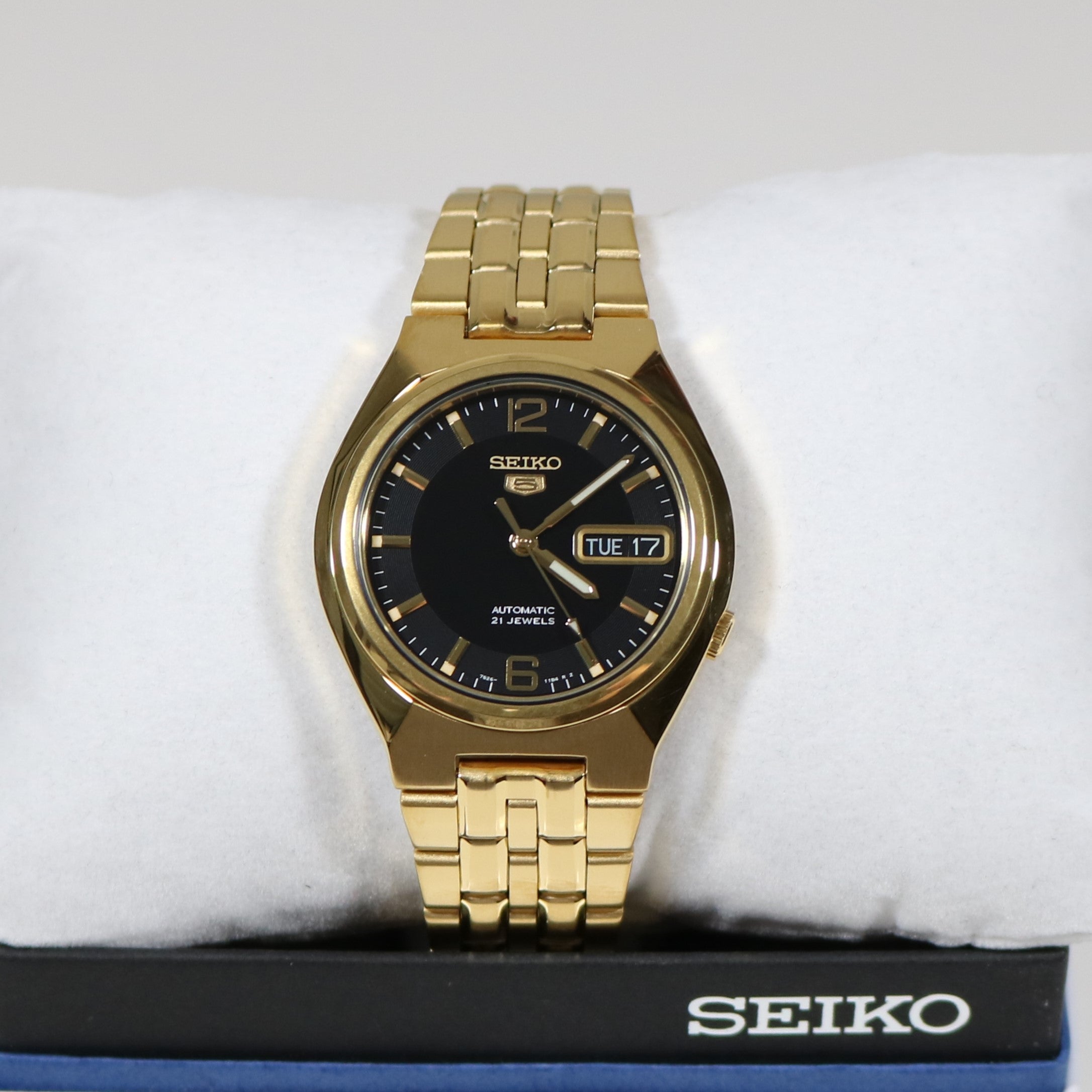 Seiko 5 Gold Tone Stainless Steel Men's Sports Automatic Black Dial Watch SNKL66K1 2