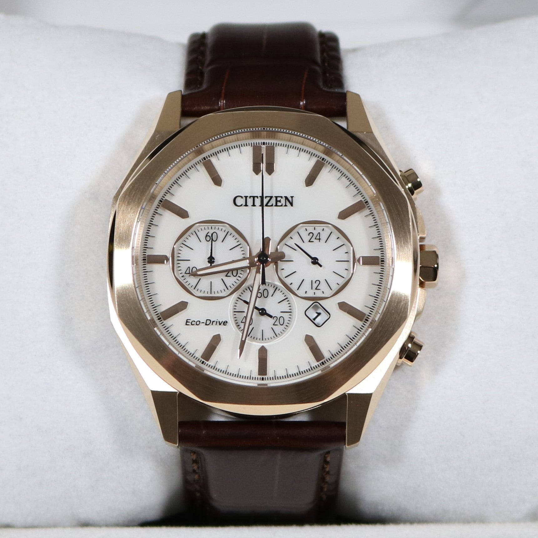 Citizen Rose Gold Tone White Dial Leather Strap Men's Chronograph Watch CA4593-15A 2