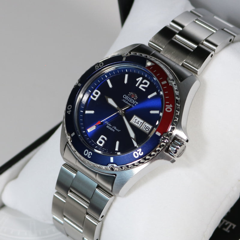 Orient Mako II automatic Men's Stainless Steel Red and Blue Bezel Watch FAA2009D9