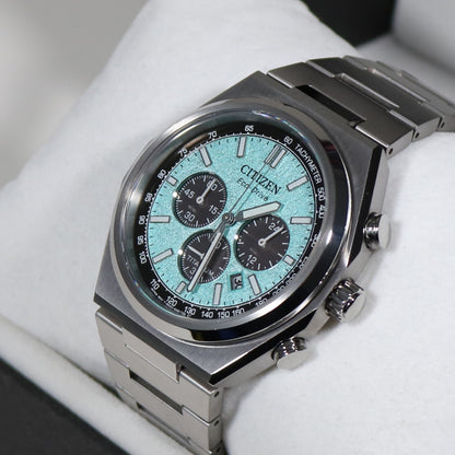 Citizen Zenshin Super Titanium Men's Turquoise Dial Chronograph Watch CA4610-85M