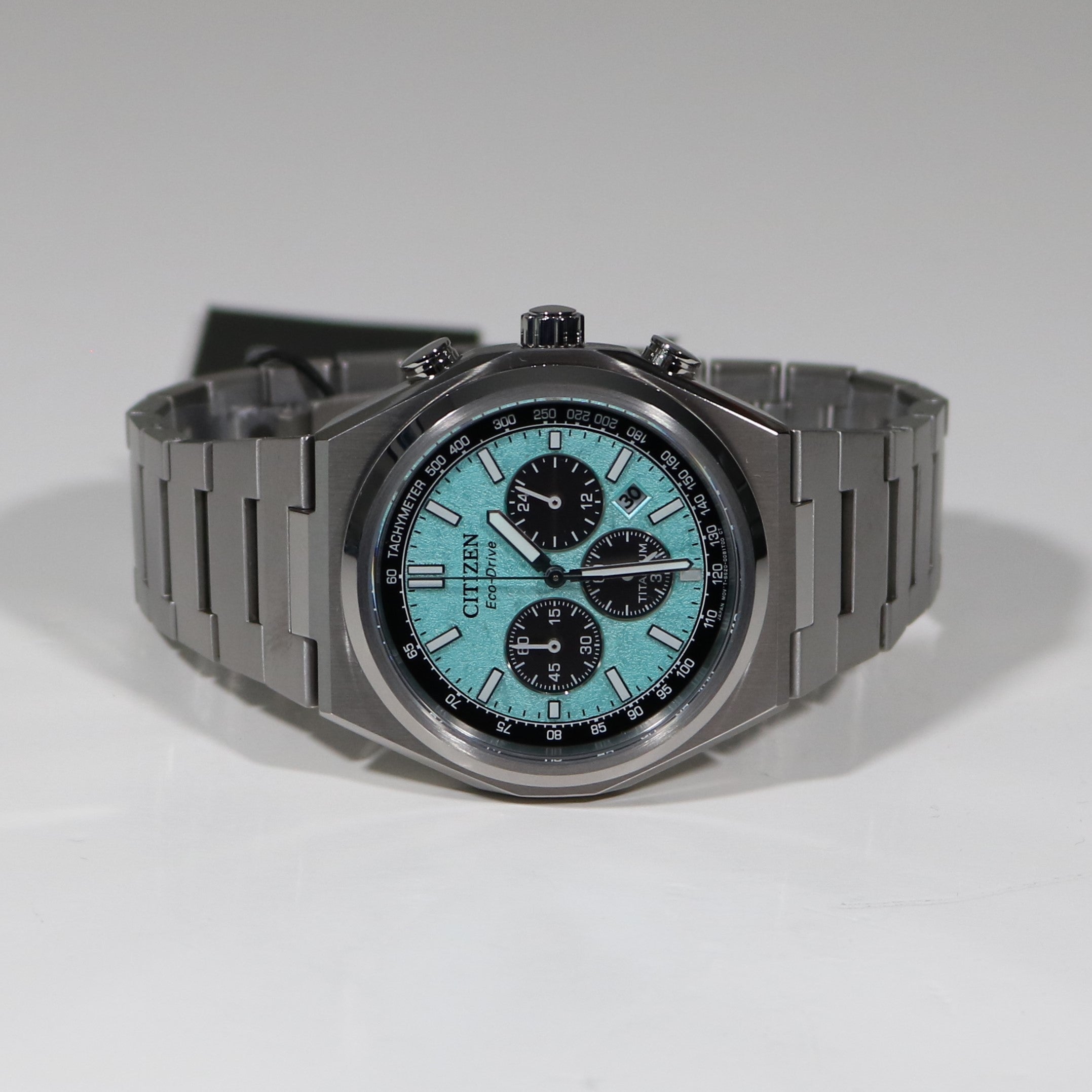 Citizen Zenshin Super Titanium Men's Turquoise Dial Chronograph Watch CA4610-85M