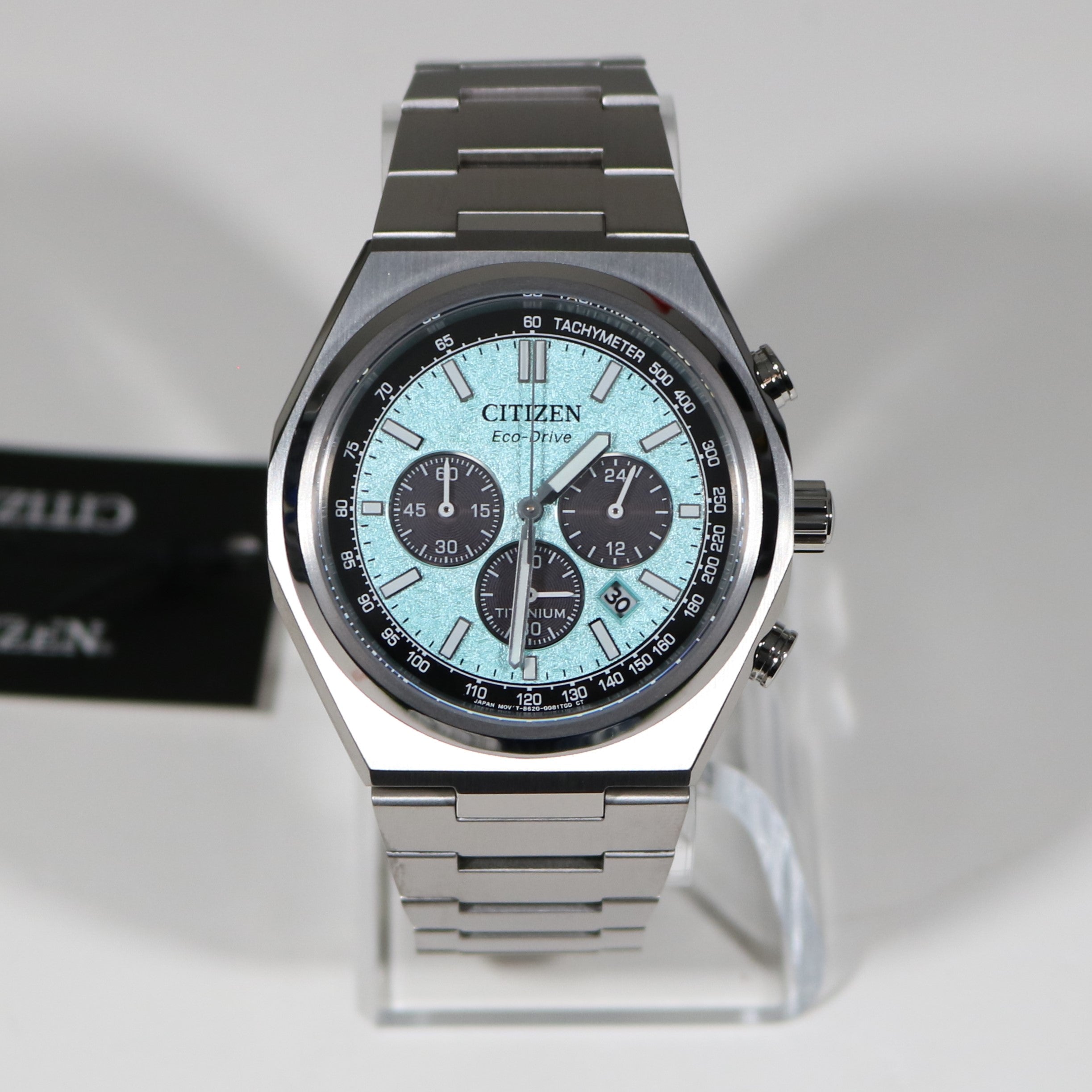 Citizen Zenshin Super Titanium Men's Turquoise Dial Chronograph Watch CA4610-85M