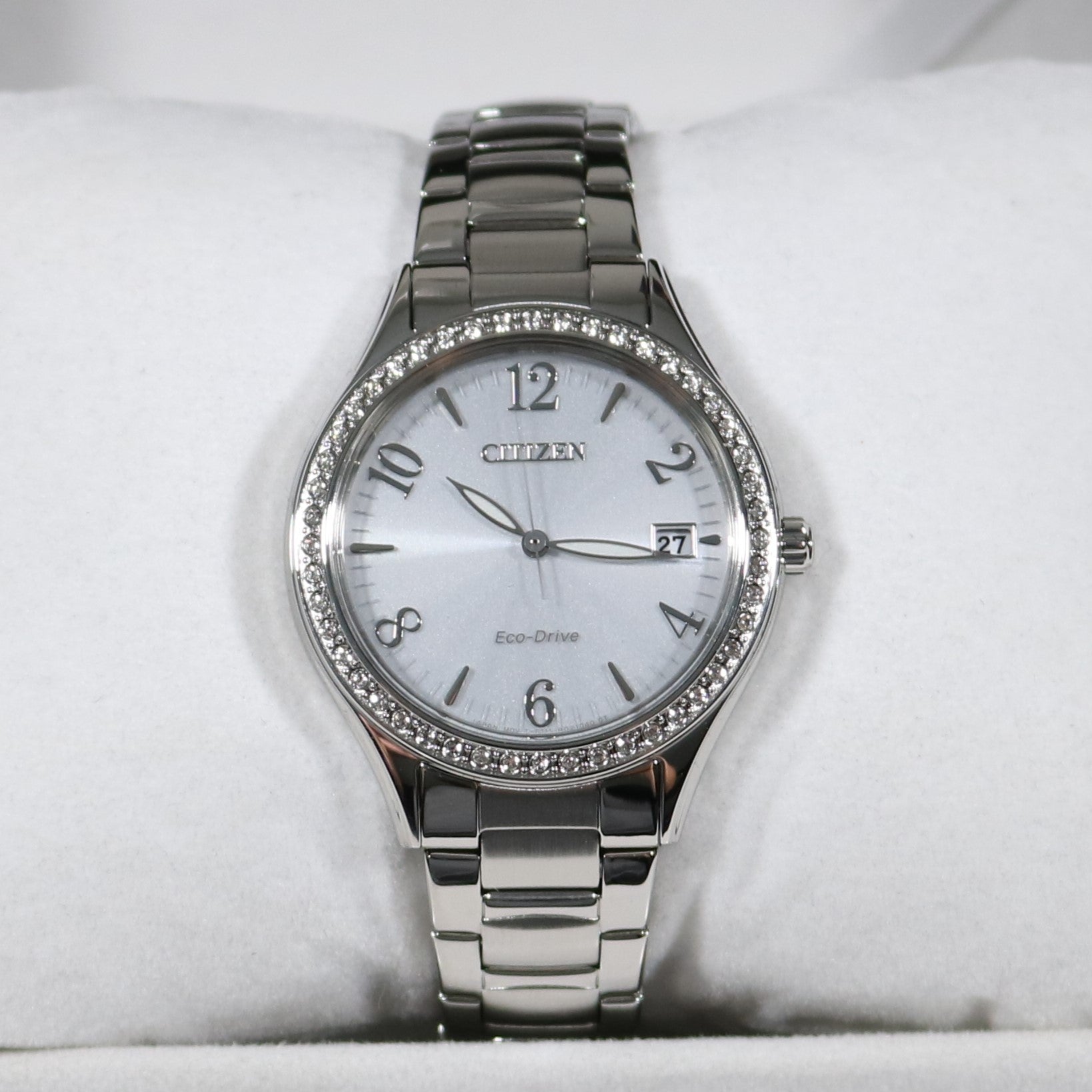 Citizen Eco-Drive Women's Elegance Silver Dial Crystal Bezel Watch EO1180-82A