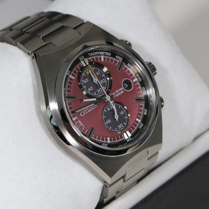 Pre-Owned Citizen Super Titanium Chronograph Red Dial Men's Watch CA7090-87X