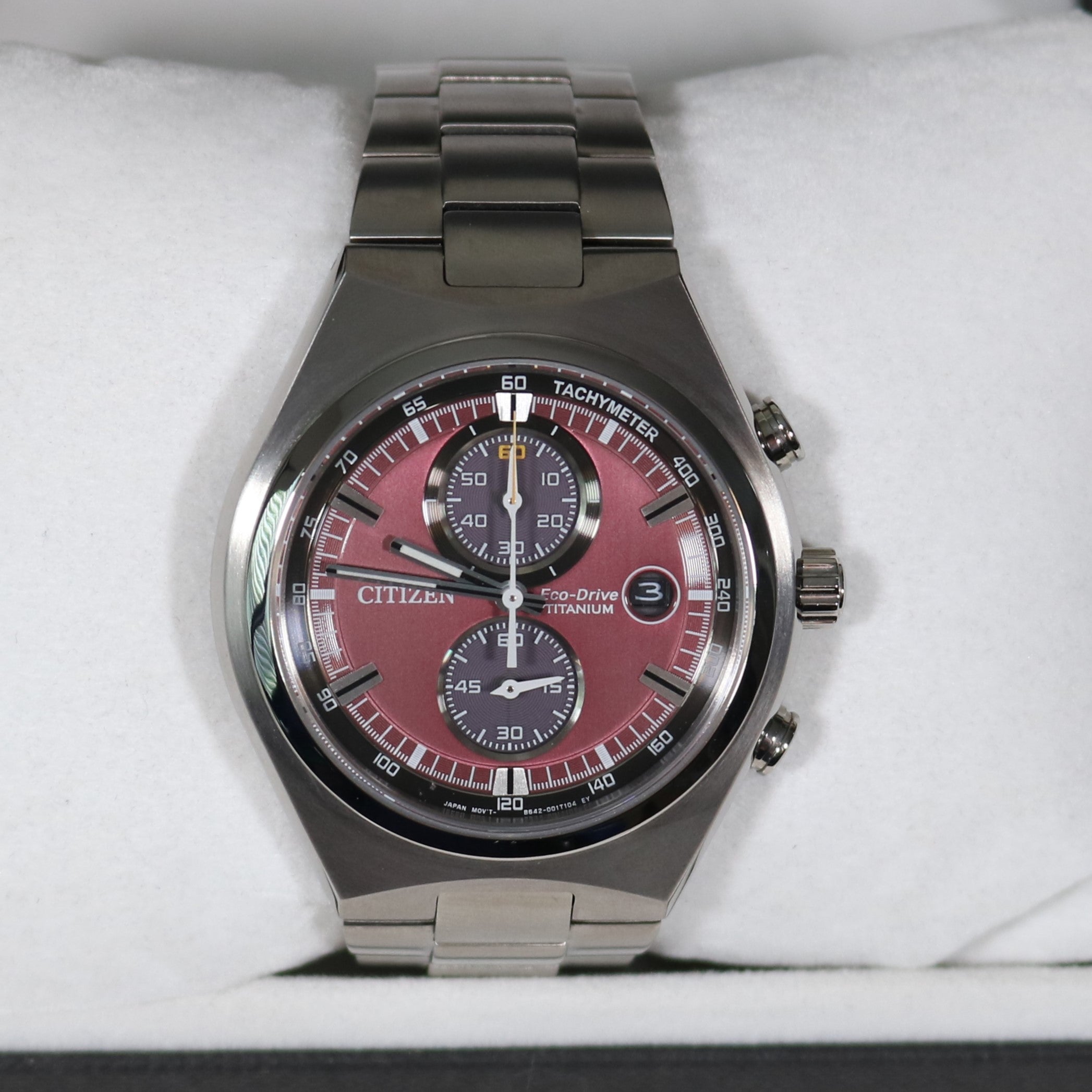 Pre-Owned Citizen Super Titanium Chronograph Red Dial Men's Watch CA7090-87X