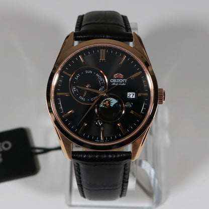 Orient Sun and Moon Black Dial Men's Automatic Rose Gold Tone Watch RA-AK0309B30B