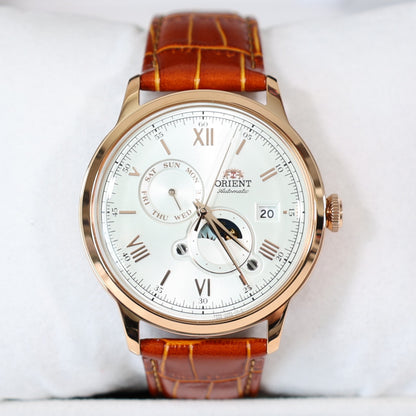 Orient Sun and Moon White Dial Men's Automatic Rose Gold Tone Watch RA-AK0801S30B