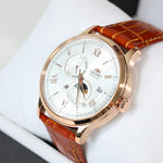 Orient Sun and Moon White Dial Men's Automatic Rose Gold Tone Watch RA-AK0801S30B