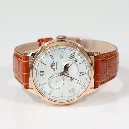 Orient Sun and Moon White Dial Men's Automatic Rose Gold Tone Watch RA-AK0801S30B