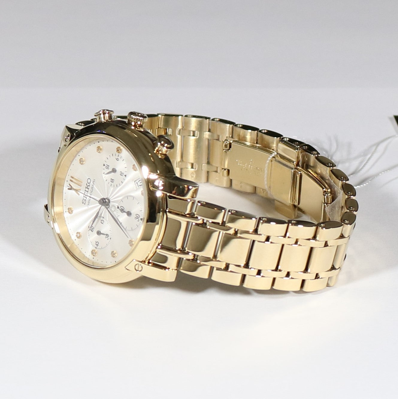 Seiko Women's Gold Tone White Textured Dial Chronograph Watch SRW836P1