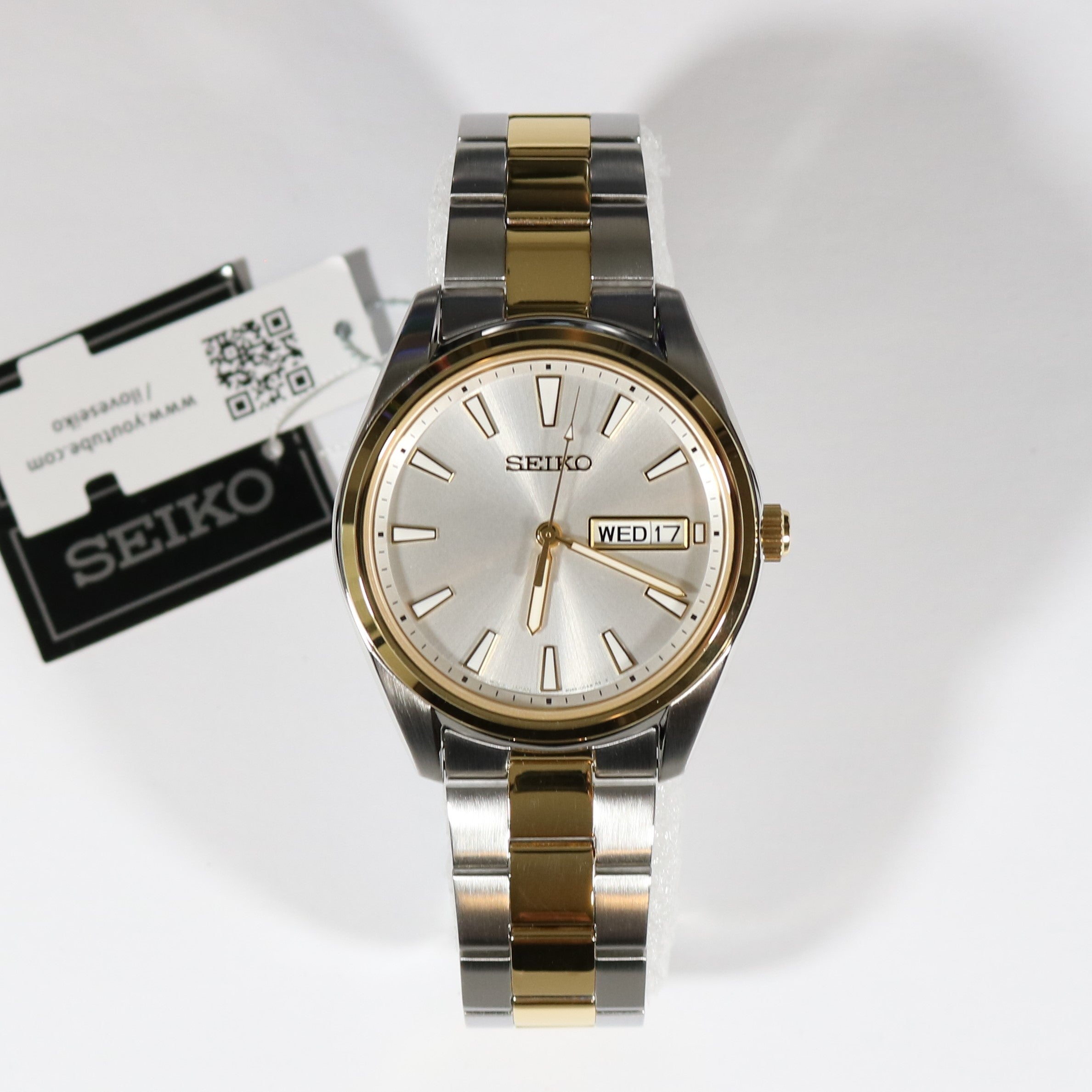 Seiko Neo Quartz Two Tone Stainless Steel Silver Dial Men's Dress Watch SUR446P1