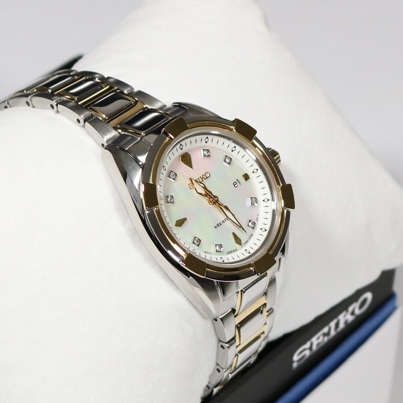 Seiko Quartz Women's Mother of Pearl Two Tone Diamond Watch 