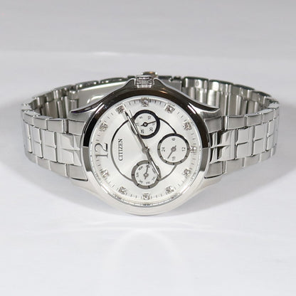 Citizen Women's White Crystal Dial Stainless Steel Watch ED8140-57A