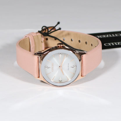 Citizen Eco-Drive Women's Gold Tone Pink Leather Strap Dress Watch EM0733-16A