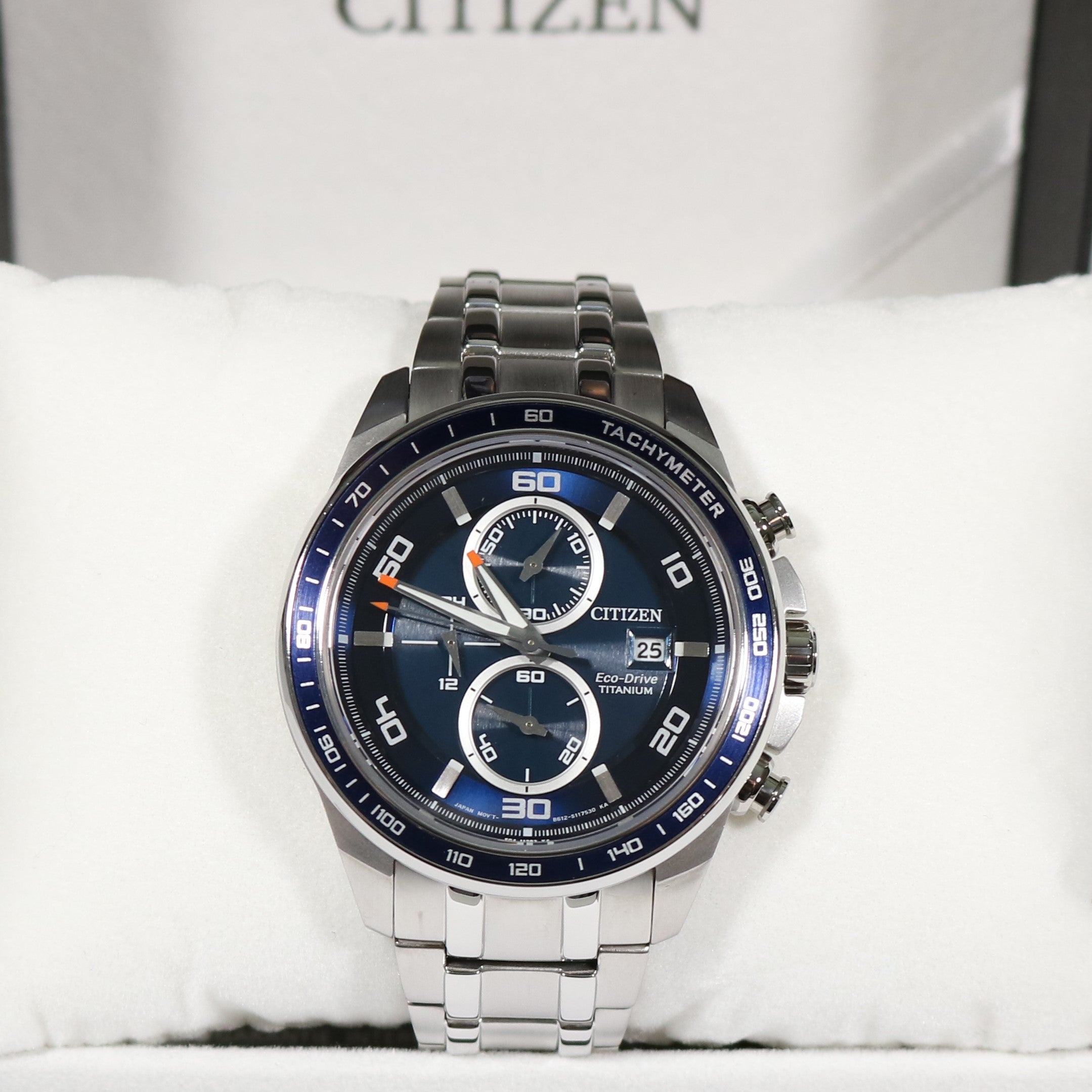 Citizen Eco-Drive Men's Super Titanium Blue Dial Chronograph Watch CA0345-51L