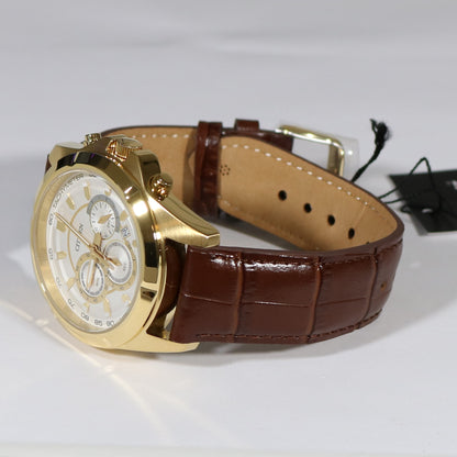 Citizen Quartz Gold Tone Chronograph Brown Leather Strap Men's Watch AN8043-05A - Chronobuy