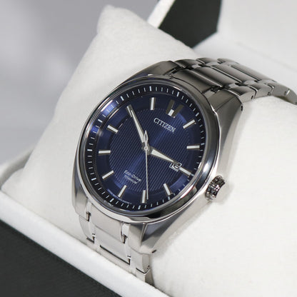 Citizen Eco Drive Titanium Blue Dial Men's Dress Watch AW1240-57L - Chronobuy