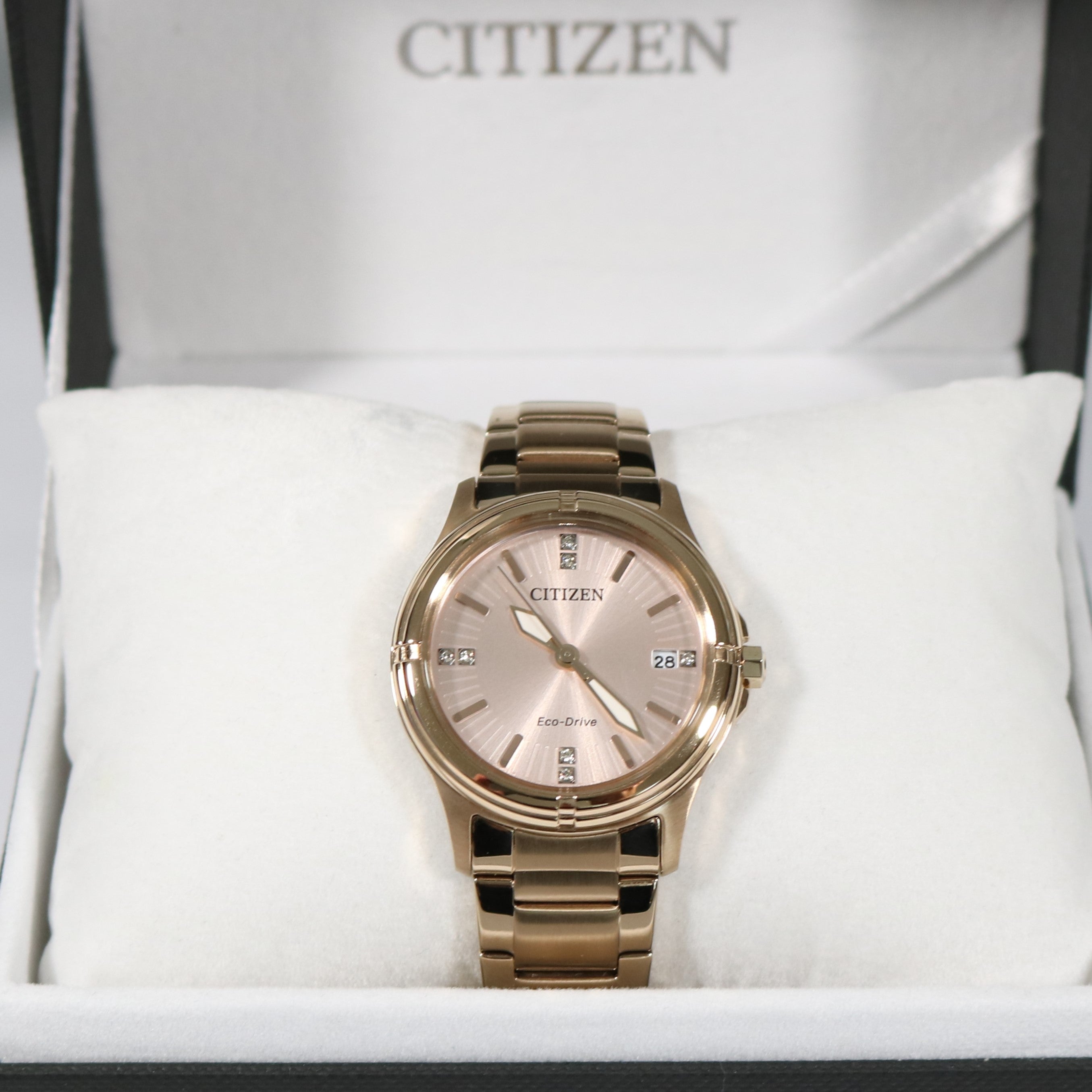 Citizen Eco Drive Rose Gold Tone Elegant Women's Watch FE6053-57W - Chronobuy