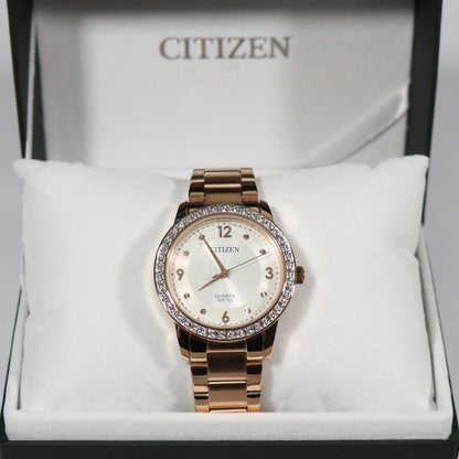 Citizen Quartz Women's Diamond Accent Rose Gold Tone Watch EL3093-83A - Chronobuy