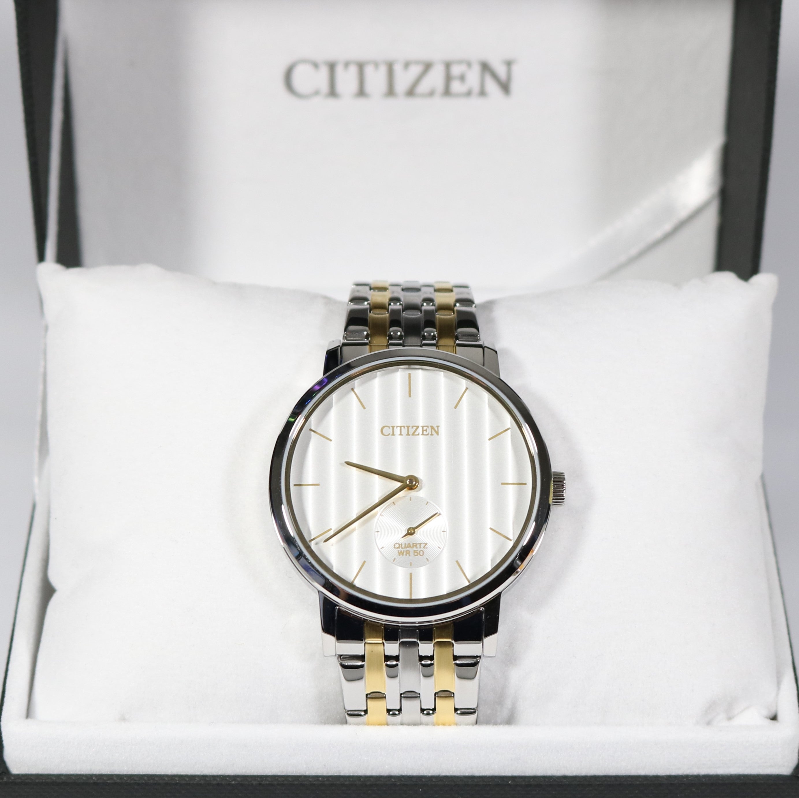 Citizen Quartz Two Tone White Textured Dial Men's Watch BE9174-55A - Chronobuy