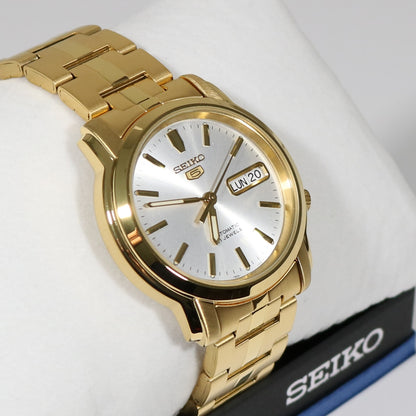 Seiko 5 Gold Tone Silver Dial Men's Automatic Watch SNKK74K1