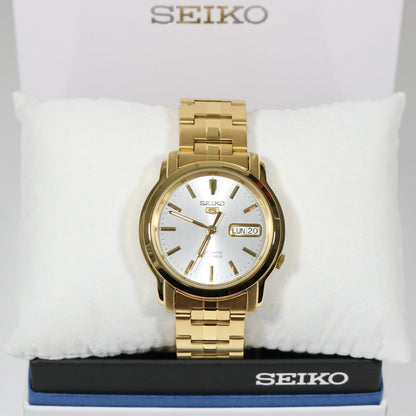 Seiko 5 Gold Tone Silver Dial Men's Automatic Watch SNKK74K1