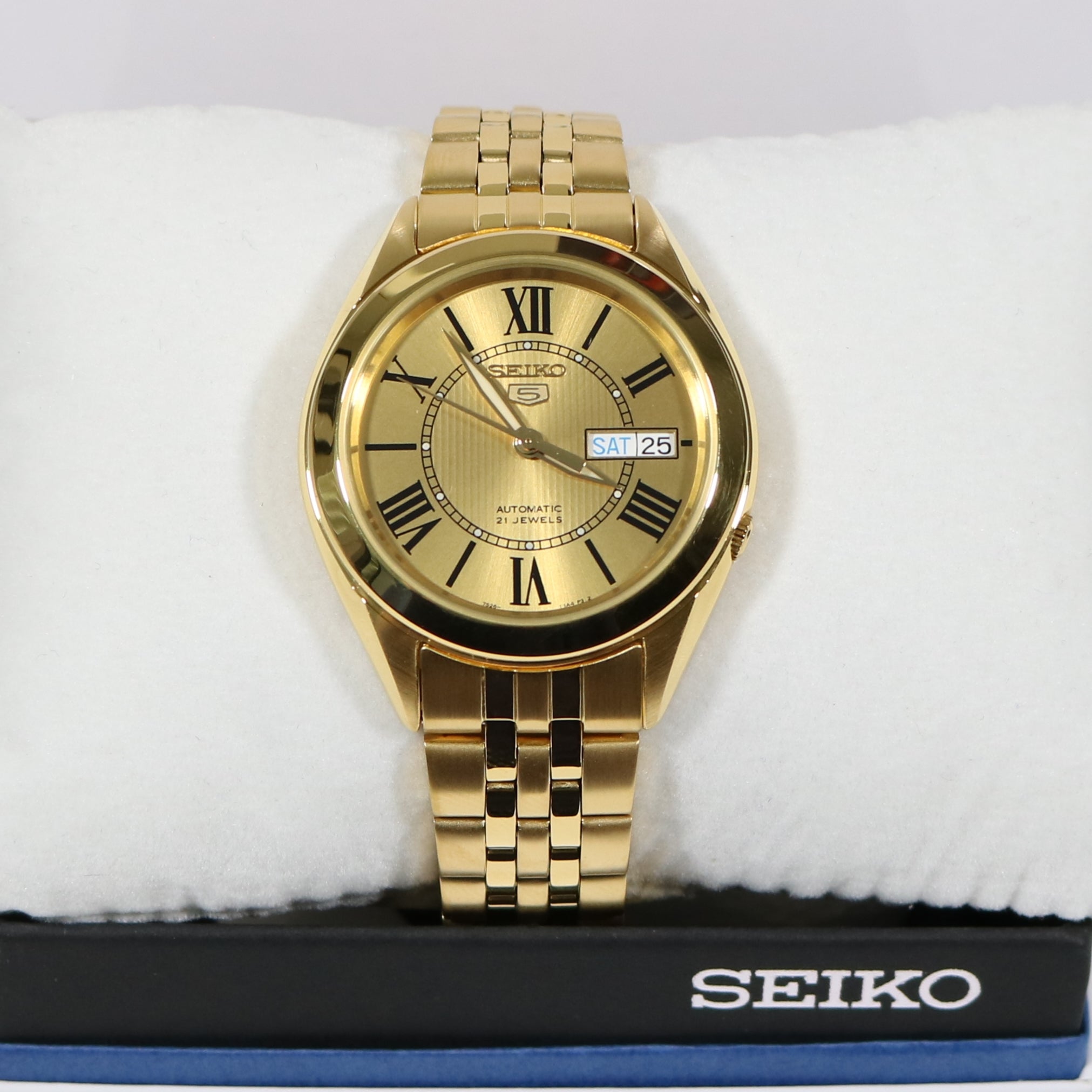 Seiko 5 Gold Tone Stainless Steel Gold Dial Men's Automatic Watch SNKL38K1