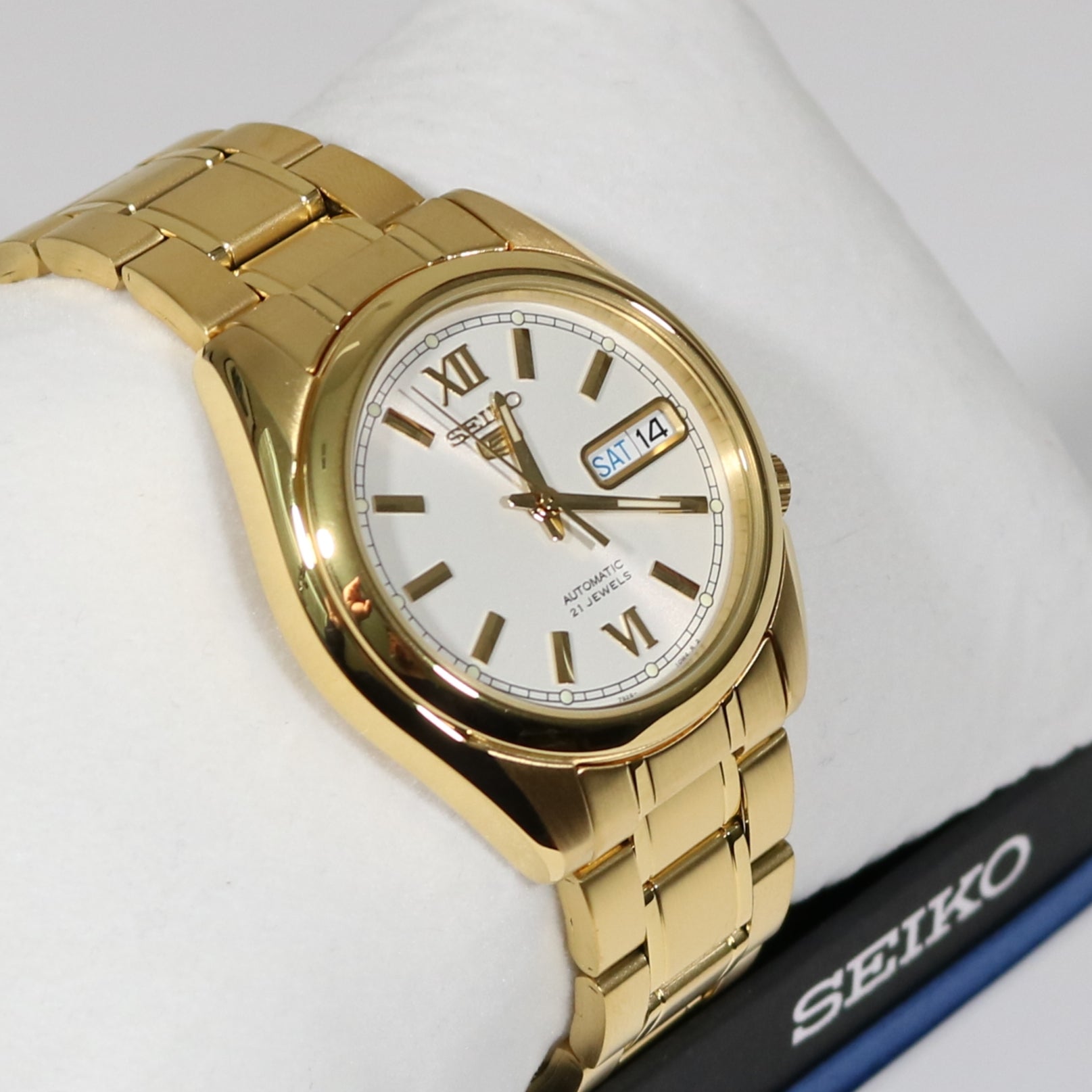 Seiko 5 Gold Tone Stainless Steel White Dial Men's Automatic Watch SNKL58K1