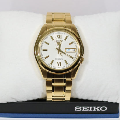 Seiko 5 Gold Tone Stainless Steel White Dial Men's Automatic Watch SNKL58K1