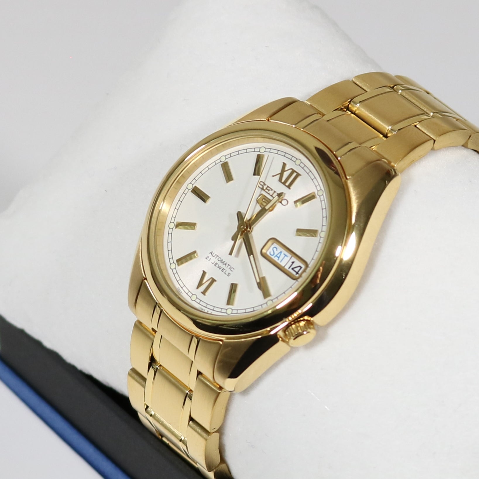 Seiko 5 Gold Tone Stainless Steel White Dial Men's Automatic Watch SNKL58K1