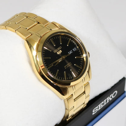 Seiko 5 Gold Tone Stainless Steel Black Dial Men's Automatic Watch SNKL50K1